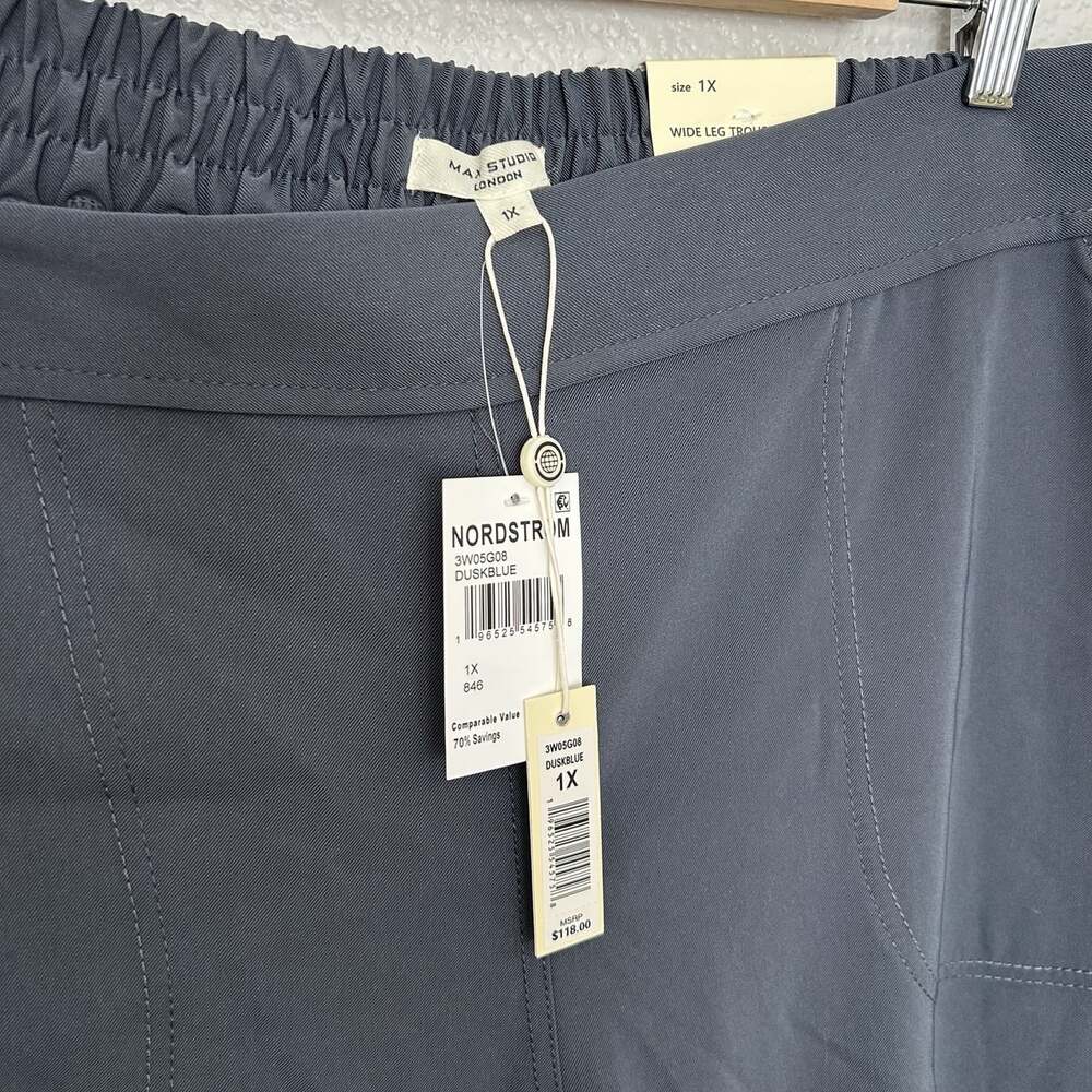Max Studio London Womens Plus 1X Blue Grey Wide-Leg Pants Elastic Waist - Picture 2 of 3